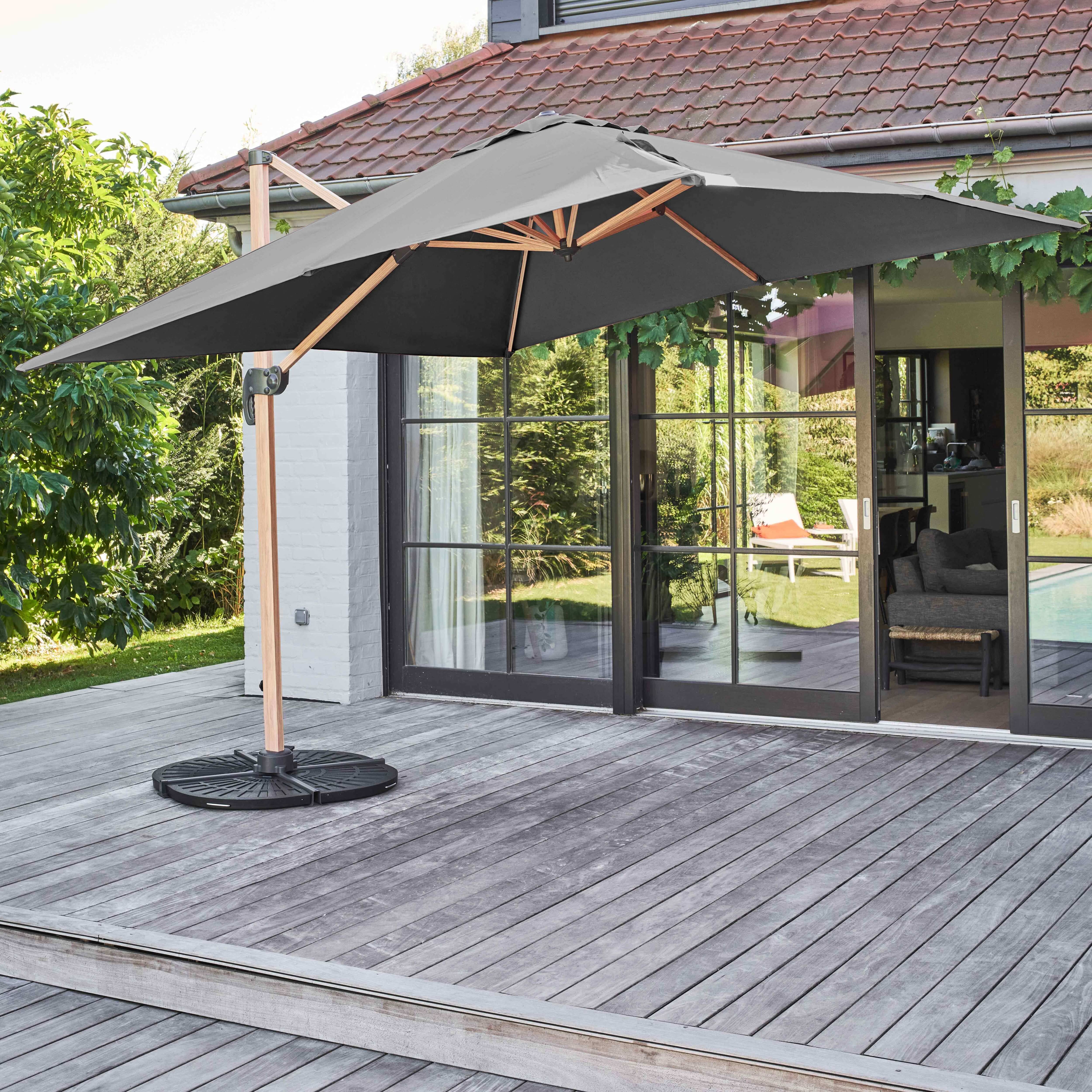 Oviala - Parasol déporté 3x3m et 4 dalles lestées effet bois gris Brescia - Oviala - Image 3