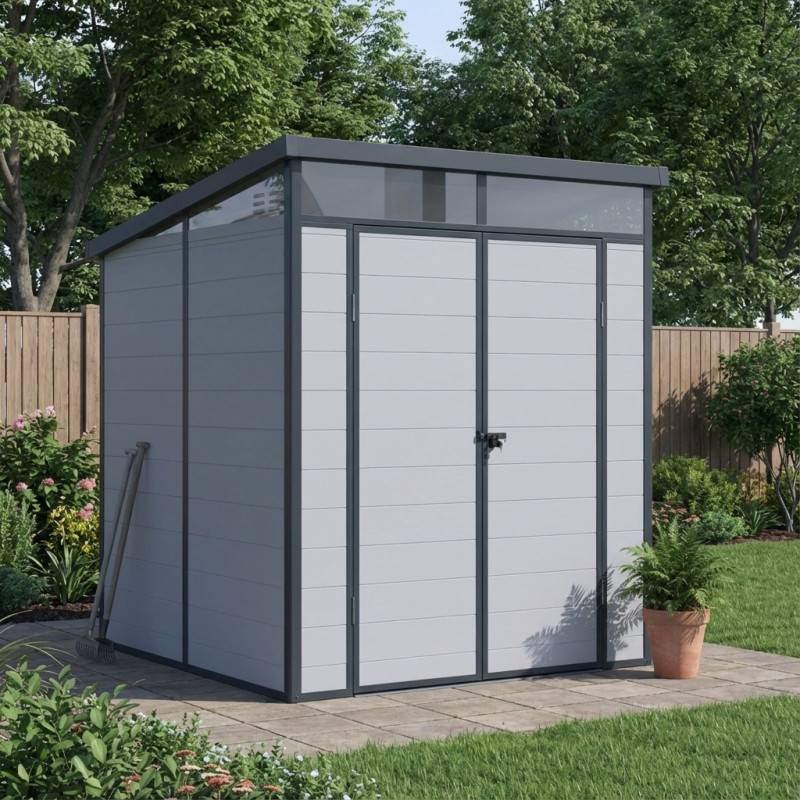 Abri de jardin résine 3,24m² gris clair toit plat avec plancher Jôbu - Image 1