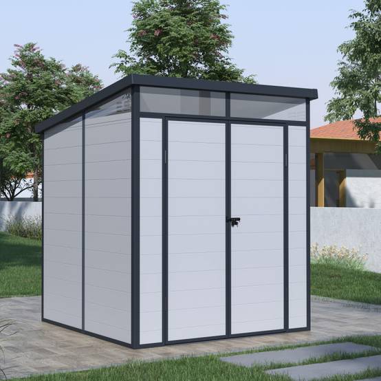 Abri de jardin résine 3,24m² gris clair toit plat avec plancher Jôbu - Image 3