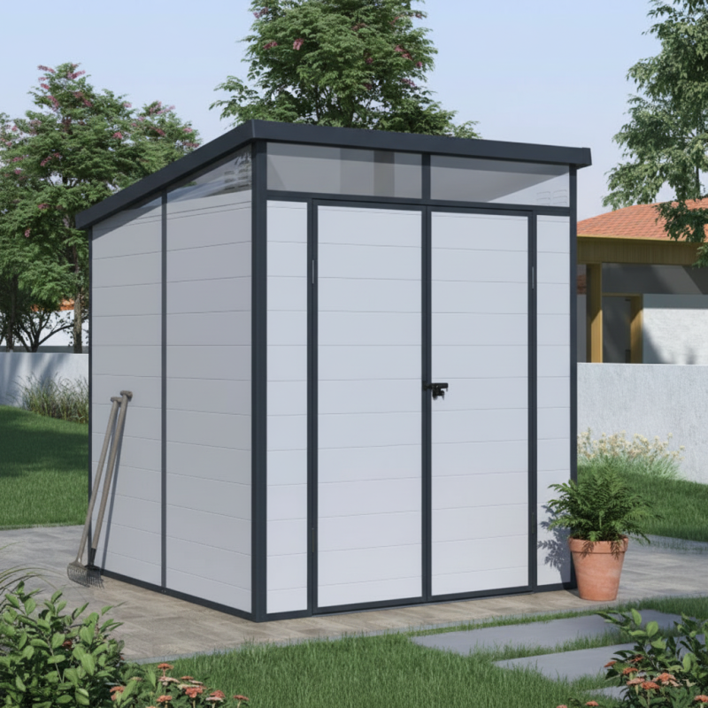 Abri de jardin résine 3,24m² gris clair toit plat avec plancher Jôbu - Image 2