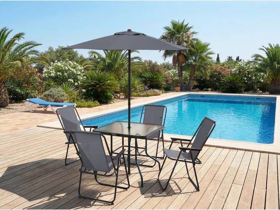 Habitat Et Jardin - Table Et Chaises De Jardin Avec Parasol En Métal "convivia" - 4 Places - Gris Anthracite -habitat Et Jardin - Image 2