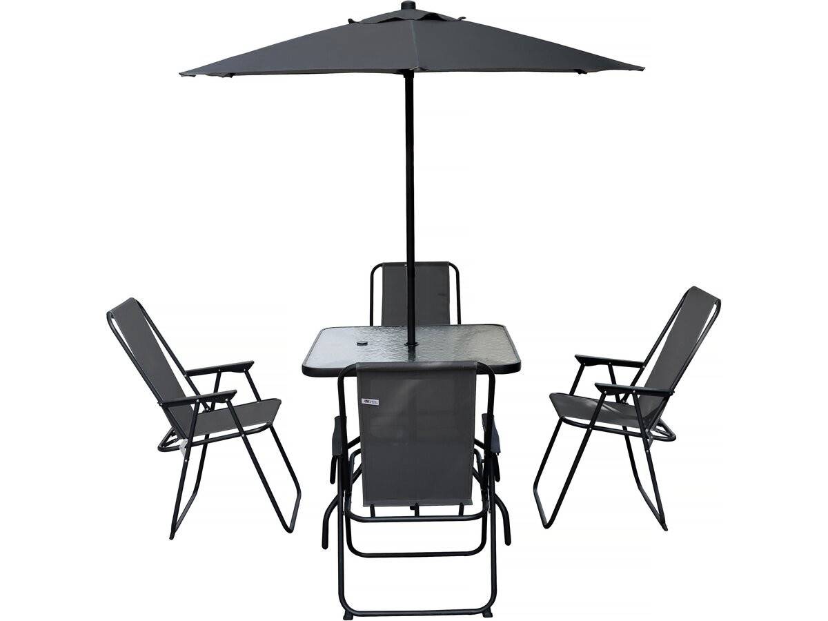 Habitat Et Jardin - Table Et Chaises De Jardin Avec Parasol En Métal "convivia" - 4 Places - Gris Anthracite -habitat Et Jardin