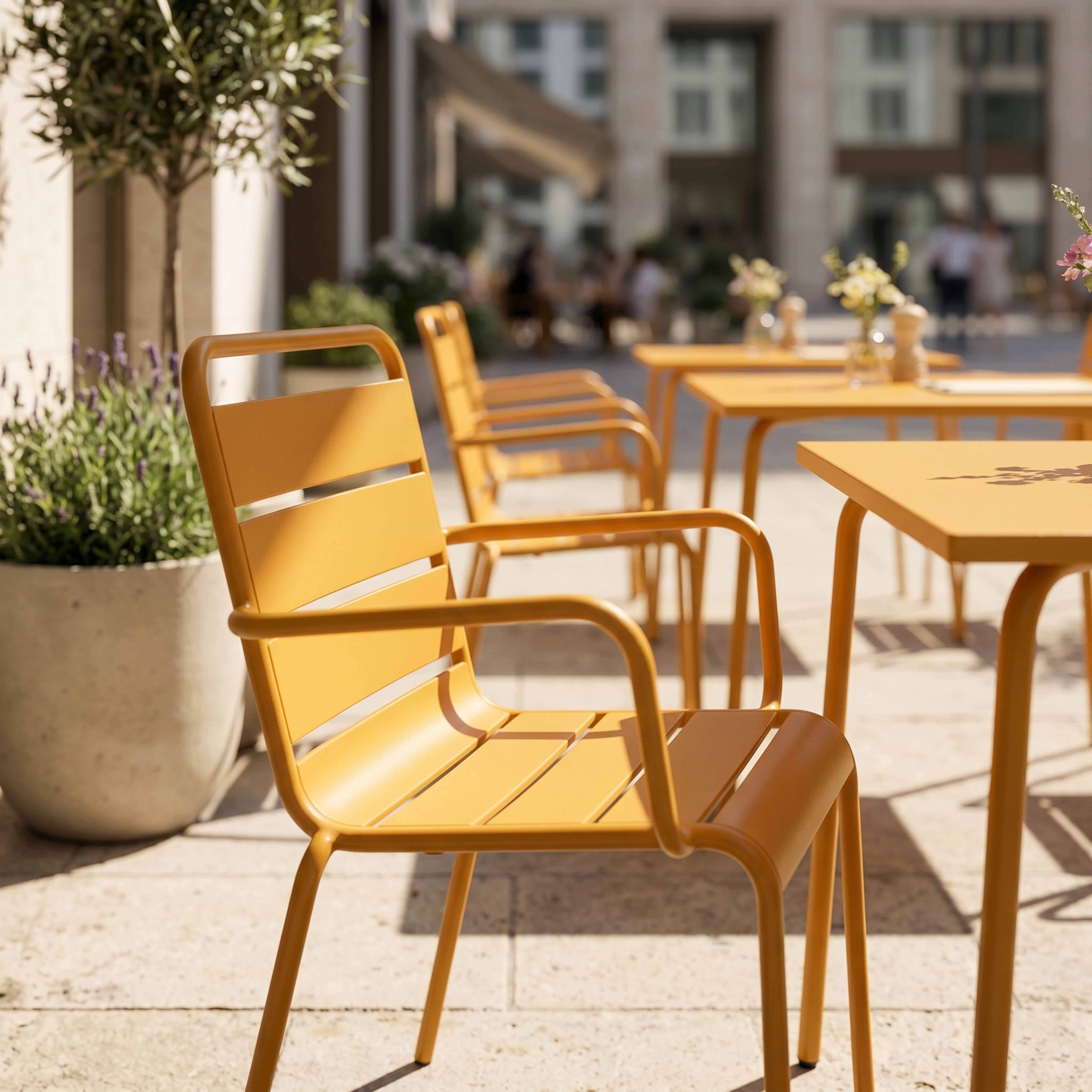 Oviala - Ensemble table de jardin bistrot et 2 fauteuils acier jaune Palavas - Oviala - Image 5