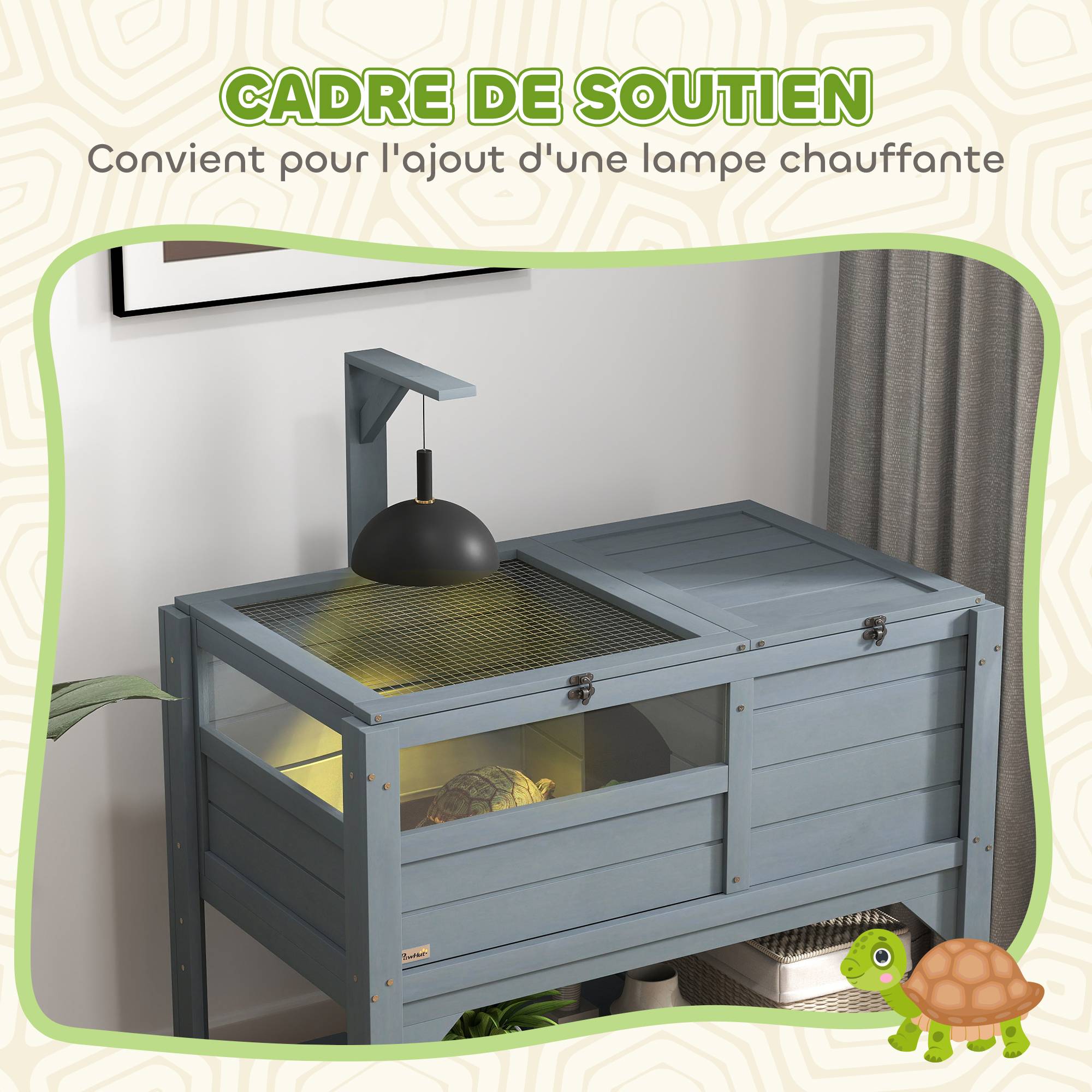 Sans Marque - Maison enclos pour tortues sur pieds avec étagère de rangement en bois de sapin - dim. 103H x 84L x 51l cm - Image 7