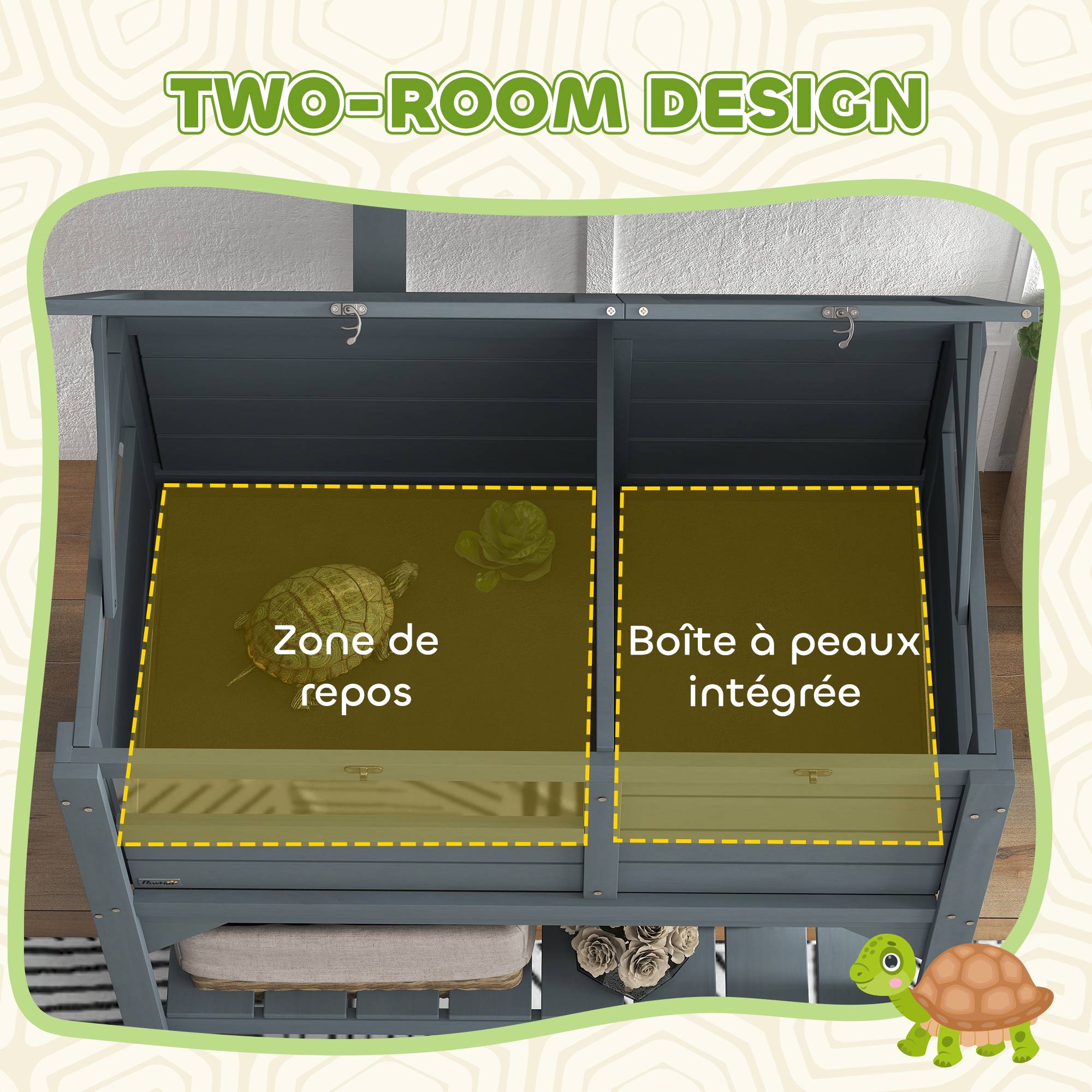 Sans Marque - Maison enclos pour tortues sur pieds avec étagère de rangement en bois de sapin - dim. 103H x 84L x 51l cm - Image 6