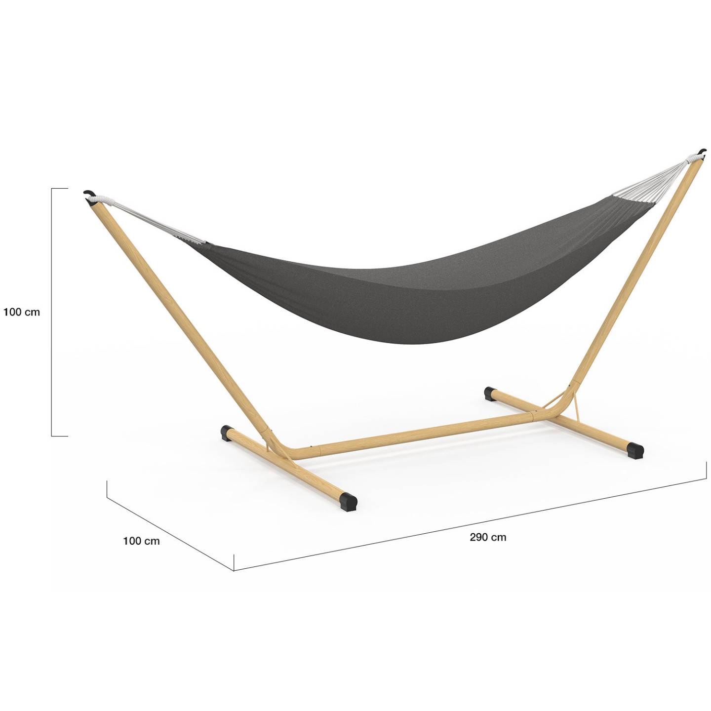 IDMARKET - Hamac avec support métal effet bois et toile gris anthracite - Image 4