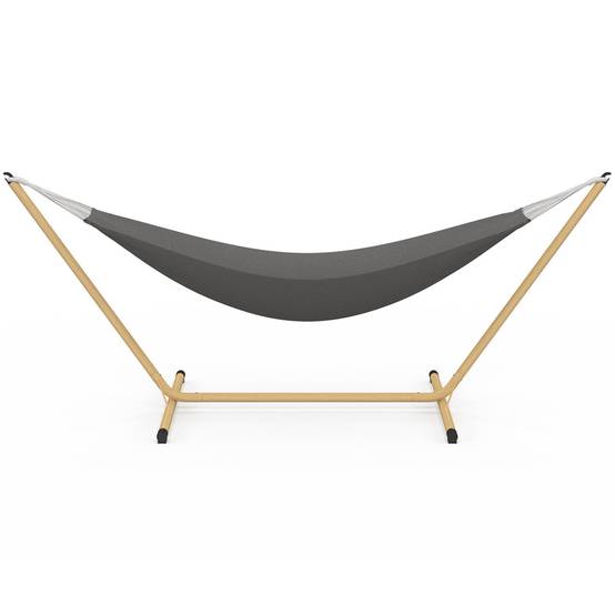 IDMARKET - Hamac avec support métal effet bois et toile gris anthracite - Image 3