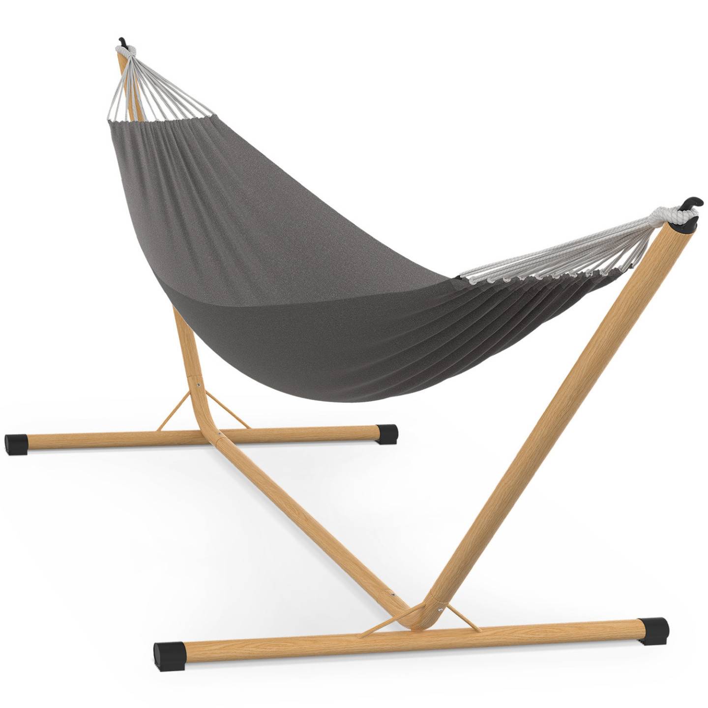 IDMARKET - Hamac avec support métal effet bois et toile gris anthracite - Image 2