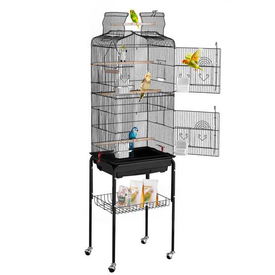 VEVOR Cage oiseau 45,7x35,5x151 cm, métal, support roulant. Plateaux, perchoirs. - Image 1