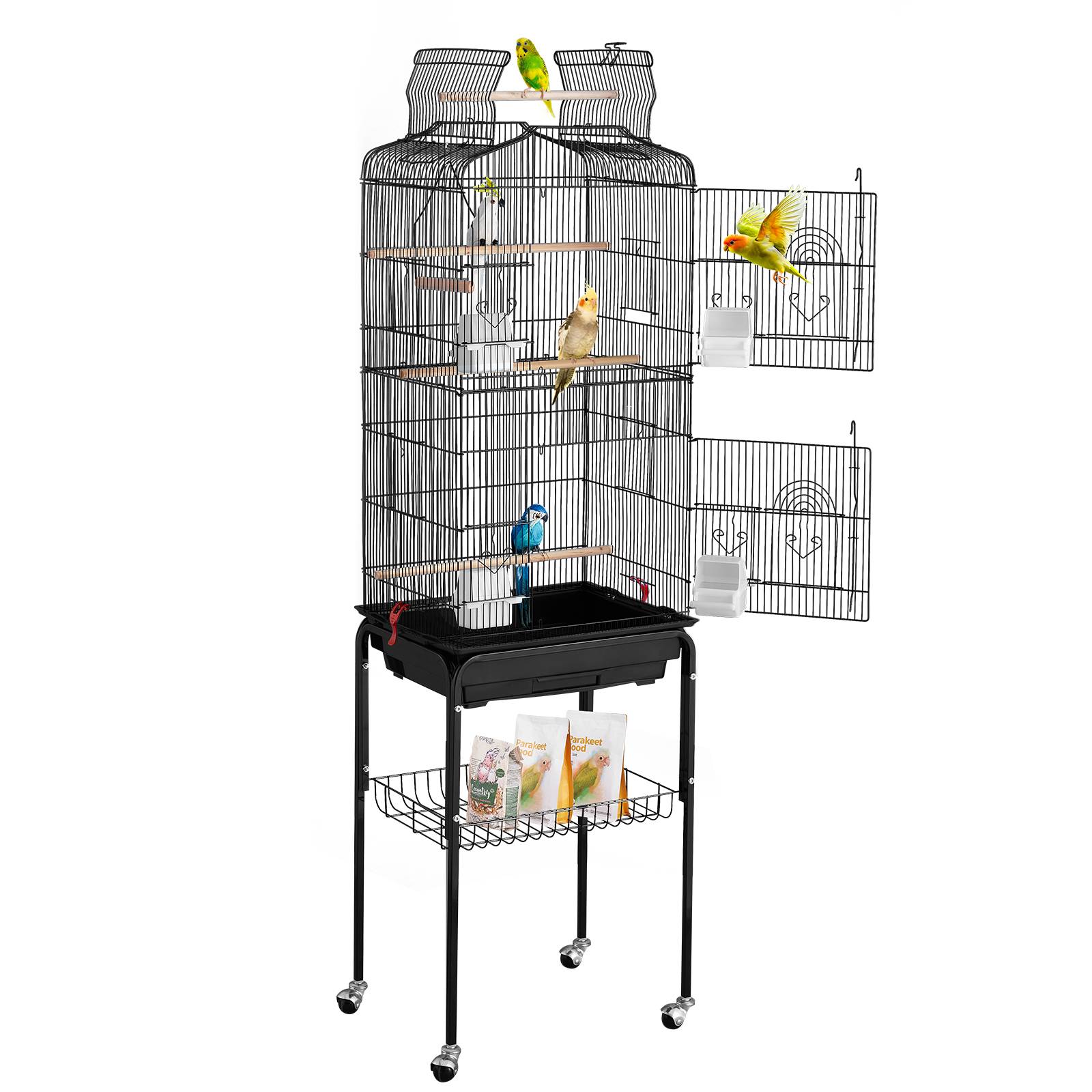 VEVOR Cage oiseau 45,7x35,5x151 cm, métal, support roulant. Plateaux, perchoirs. - Image 1