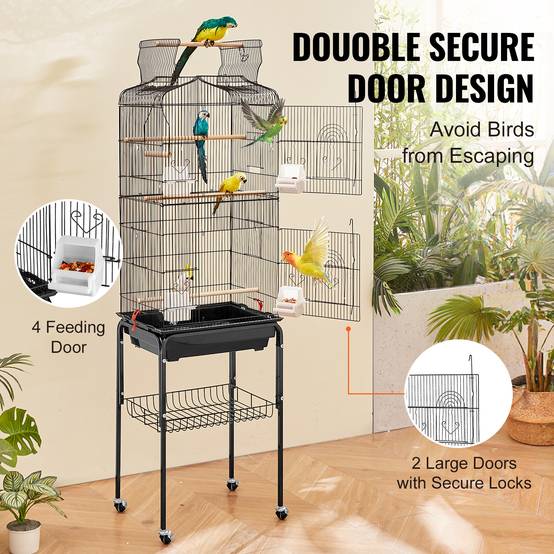 VEVOR Cage oiseau 45,7x35,5x151 cm, métal, support roulant. Plateaux, perchoirs. - Image 4