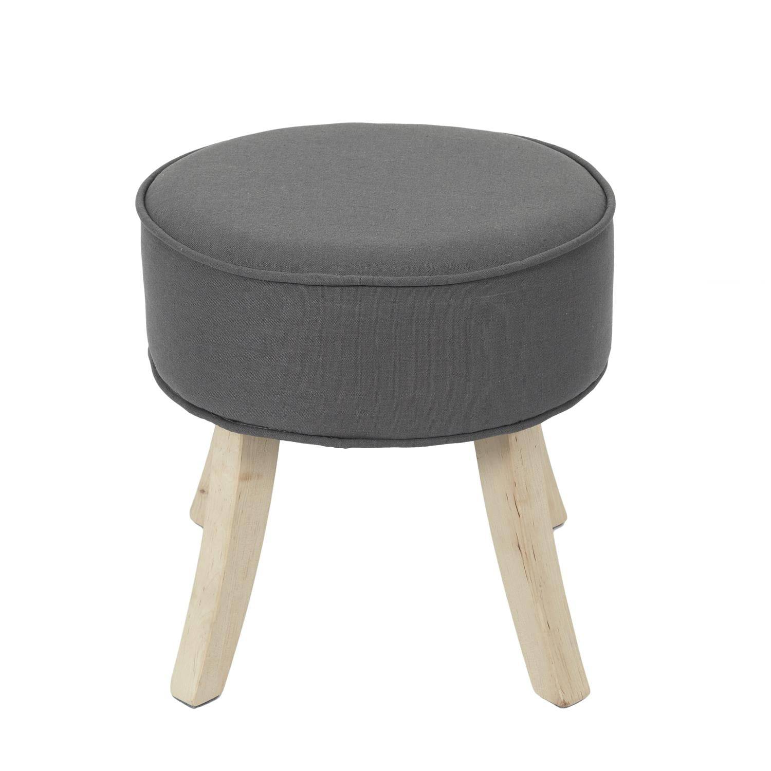Importdistrib - Lot de 2 Tabouret rond 36x35,5 cm en tissu gris anthracite et naturel IMPORTDISTRIB - Image 4