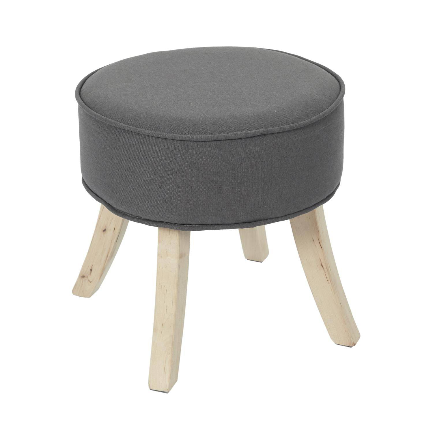 Importdistrib - Lot de 2 Tabouret rond 36x35,5 cm en tissu gris anthracite et naturel IMPORTDISTRIB - Image 3