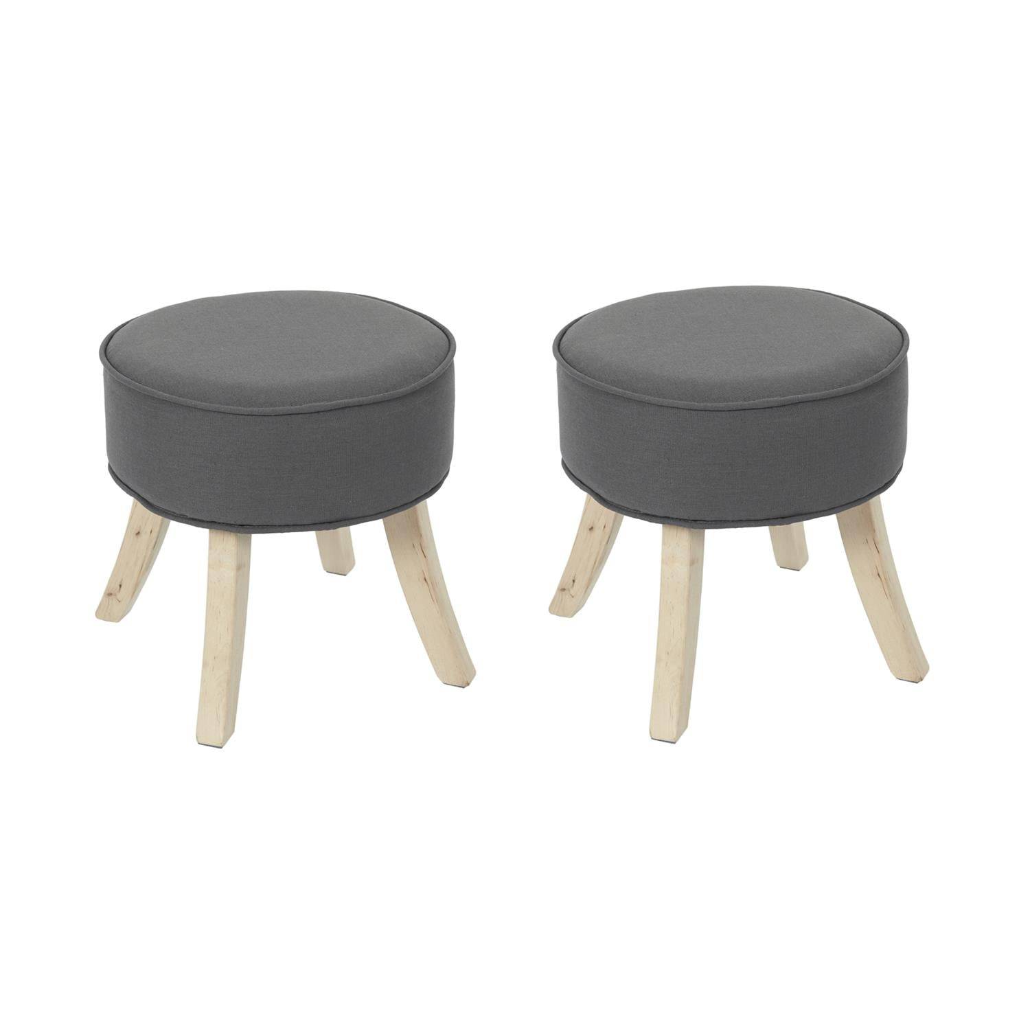 Importdistrib - Lot de 2 Tabouret rond 36x35,5 cm en tissu gris anthracite et naturel IMPORTDISTRIB - Image 1