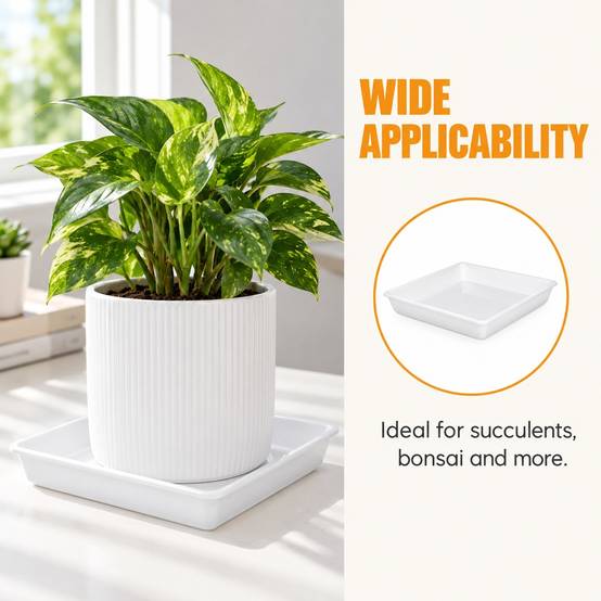 Soucoupe de Pot de Fleurs Carrée en Plastique avec Rétention d’Eau pour Balcon et Jardin Lot de 2 - Image 4