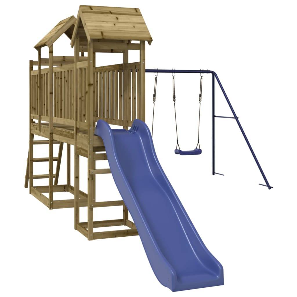 Helloshop26 - Aire de jeux d'extérieur balançoires toboggan portiques robuste jeux jardin 313 x 525 x 214 cm bois de pin imprégné - Image 1