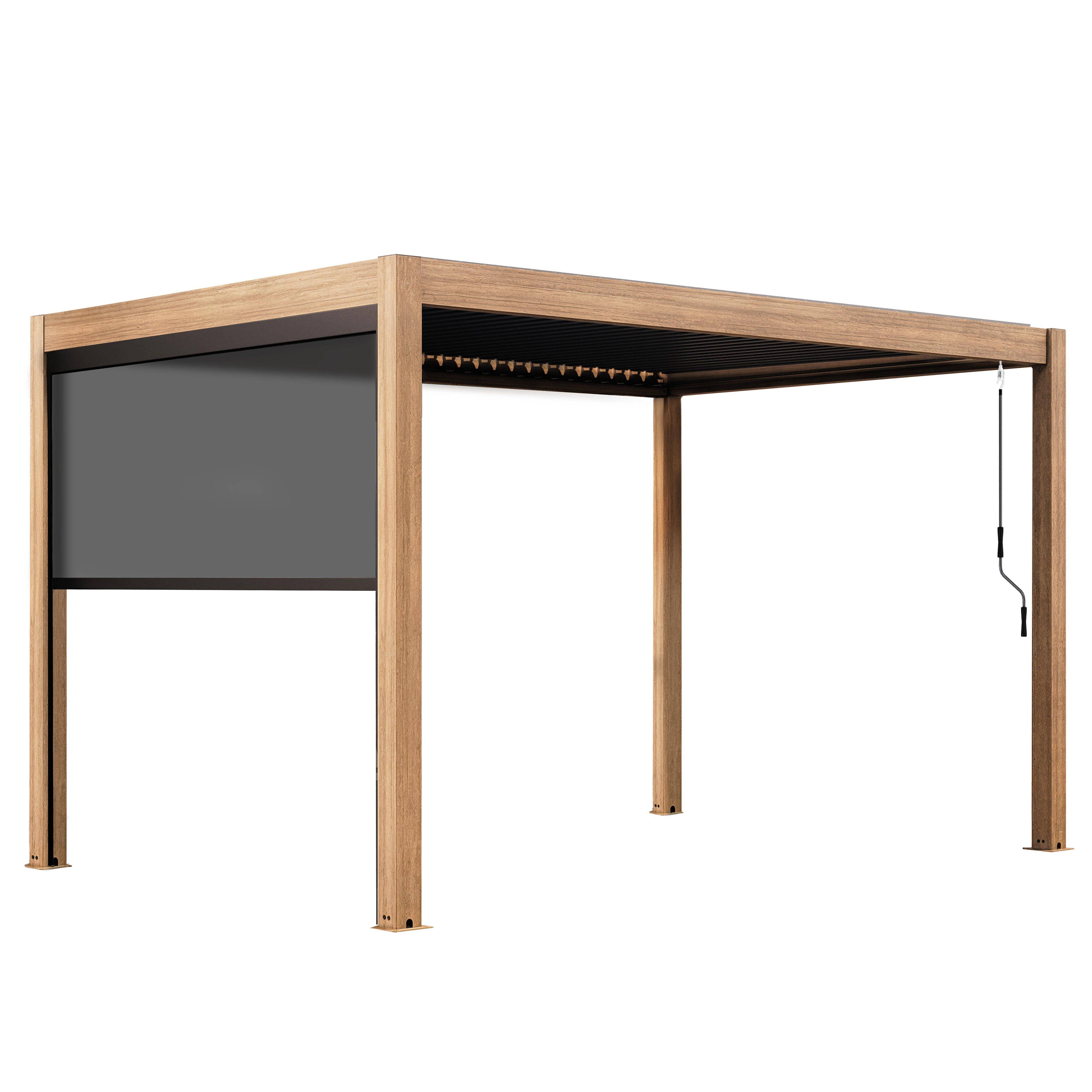 Oviala - Pergola bioclimatique autoportée 3x4m et 1 store bois gris Athenes - Oviala - Image 2