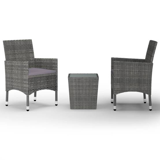 Ensemble de bistro 3 pcs | Mobilier d'extérieur Résine tressée et verre trempé Gris Maison Chic - Image 1