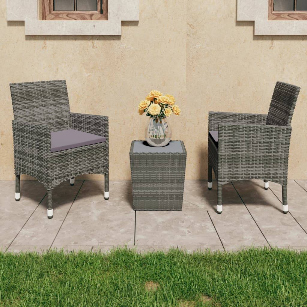 Ensemble de bistro 3 pcs | Mobilier d'extérieur Résine tressée et verre trempé Gris Maison Chic - Image 2