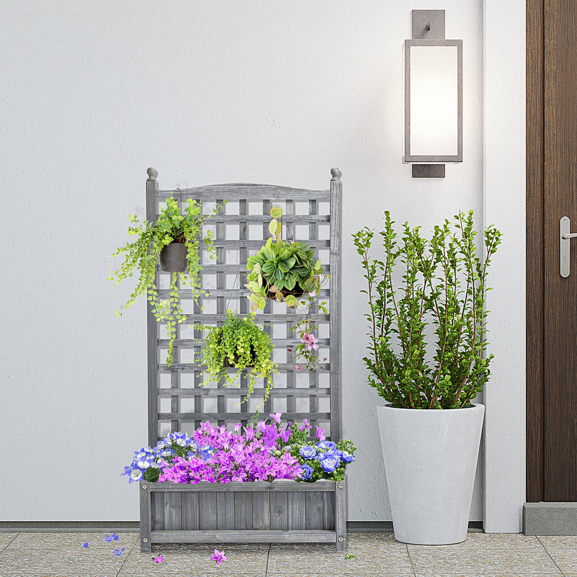 ComfortXL - Jardinière avec treillis en bois pour plantes grimpantes brise-vue 64x28x120cm gris clair - ComfortXL Outdoor Living - Image 4