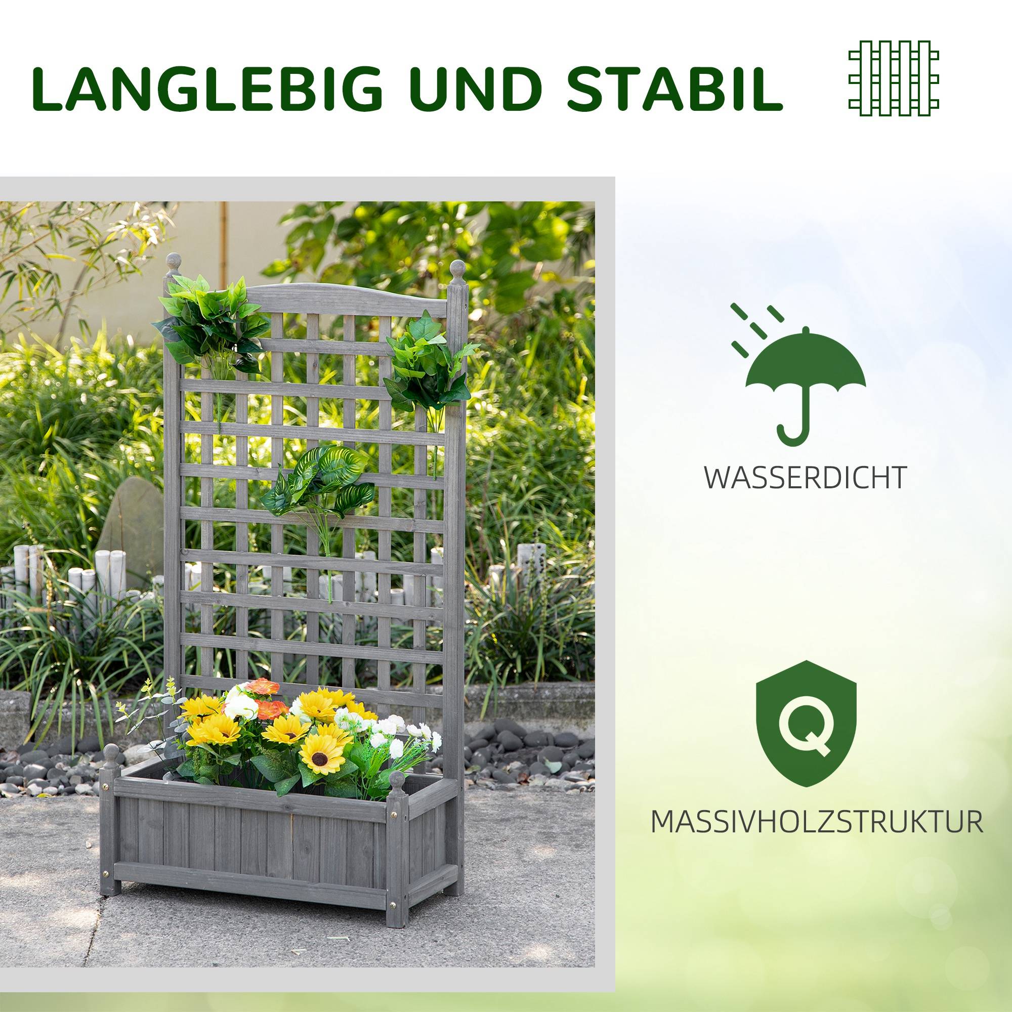 ComfortXL - Jardinière avec treillis en bois pour plantes grimpantes brise-vue 64x28x120cm gris clair - ComfortXL Outdoor Living - Image 8