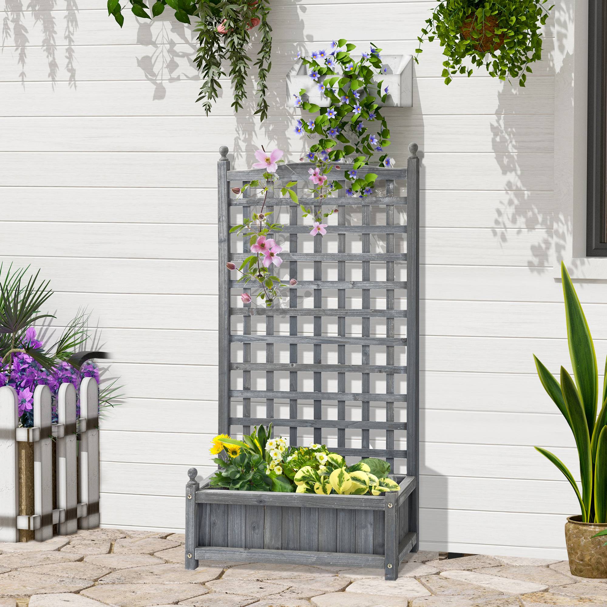 ComfortXL - Jardinière avec treillis en bois pour plantes grimpantes brise-vue 64x28x120cm gris clair - ComfortXL Outdoor Living - Image 3