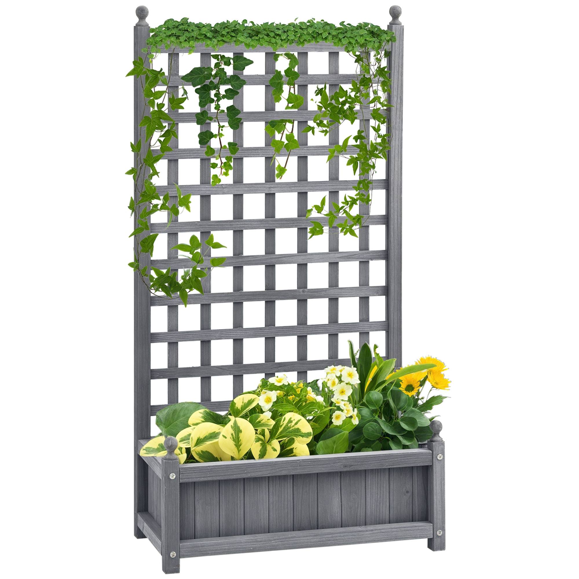 ComfortXL - Jardinière avec treillis en bois pour plantes grimpantes brise-vue 64x28x120cm gris clair - ComfortXL Outdoor Living - Image 1
