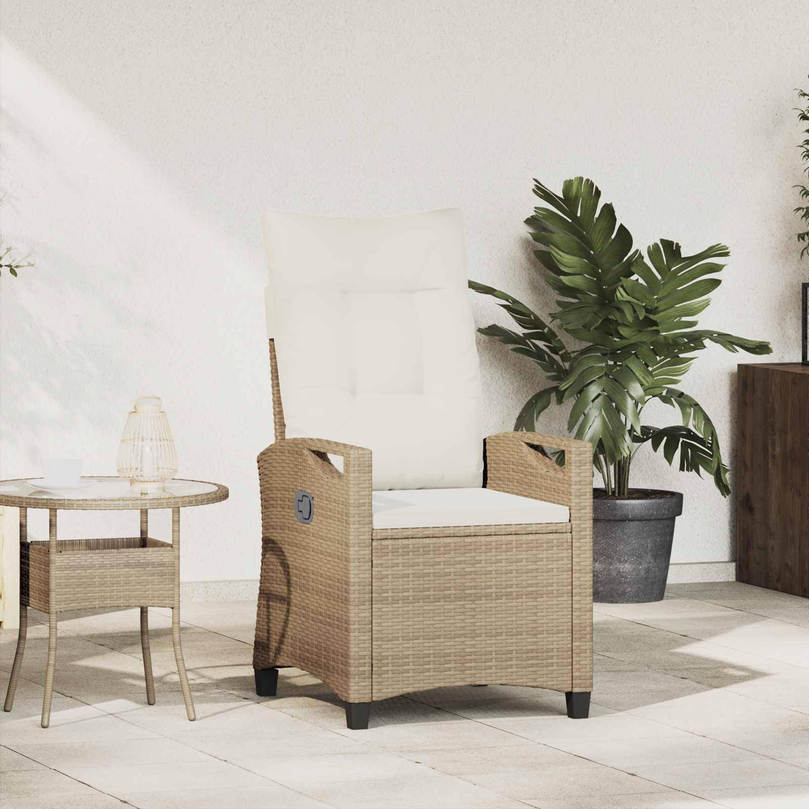 PANGIVO - Chaise de jardin inclinable polyrotin beige et crème 56 x 60 x 112 cm - PANGIVO - Image 1