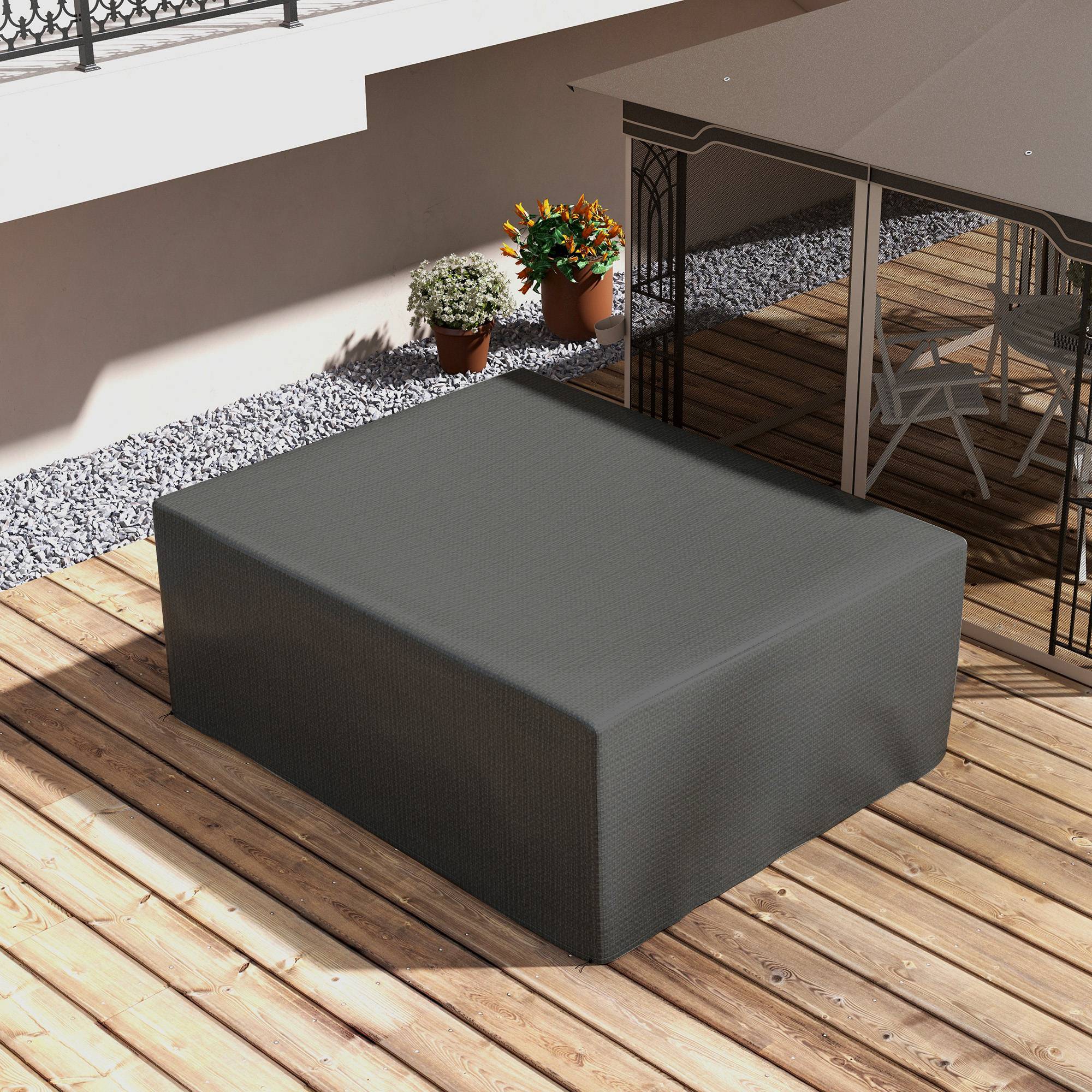 Housse salon de jardin extérieure bâche de protection extérieure anti-UV en polyéthylène 235 x 190 x 90 cm gris - Image 10