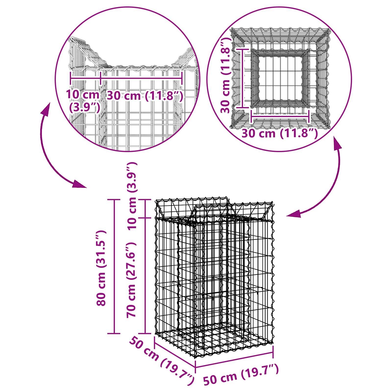PANGIVO - Lit surélevé gabion Acier galvanisé Argenté 50 x 50 x 80 cm, Poids :9.85kg - PANGIVO - Image 9