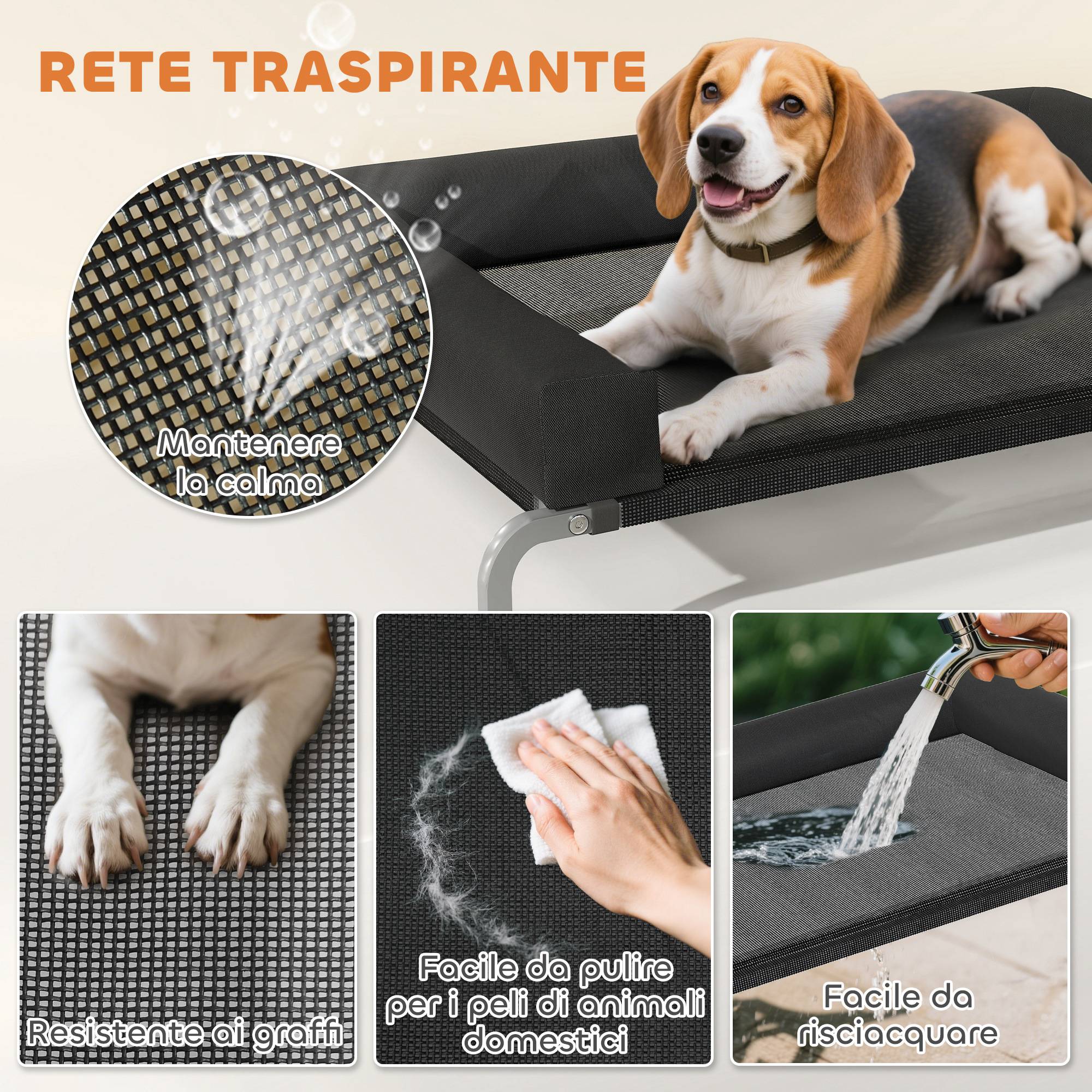 ComfortXL - Lit surélevé pour chien en acier et toile Oxford noir et argent 110 x 75 x 30 cm avec coussin en U et maille aérée - Image 6