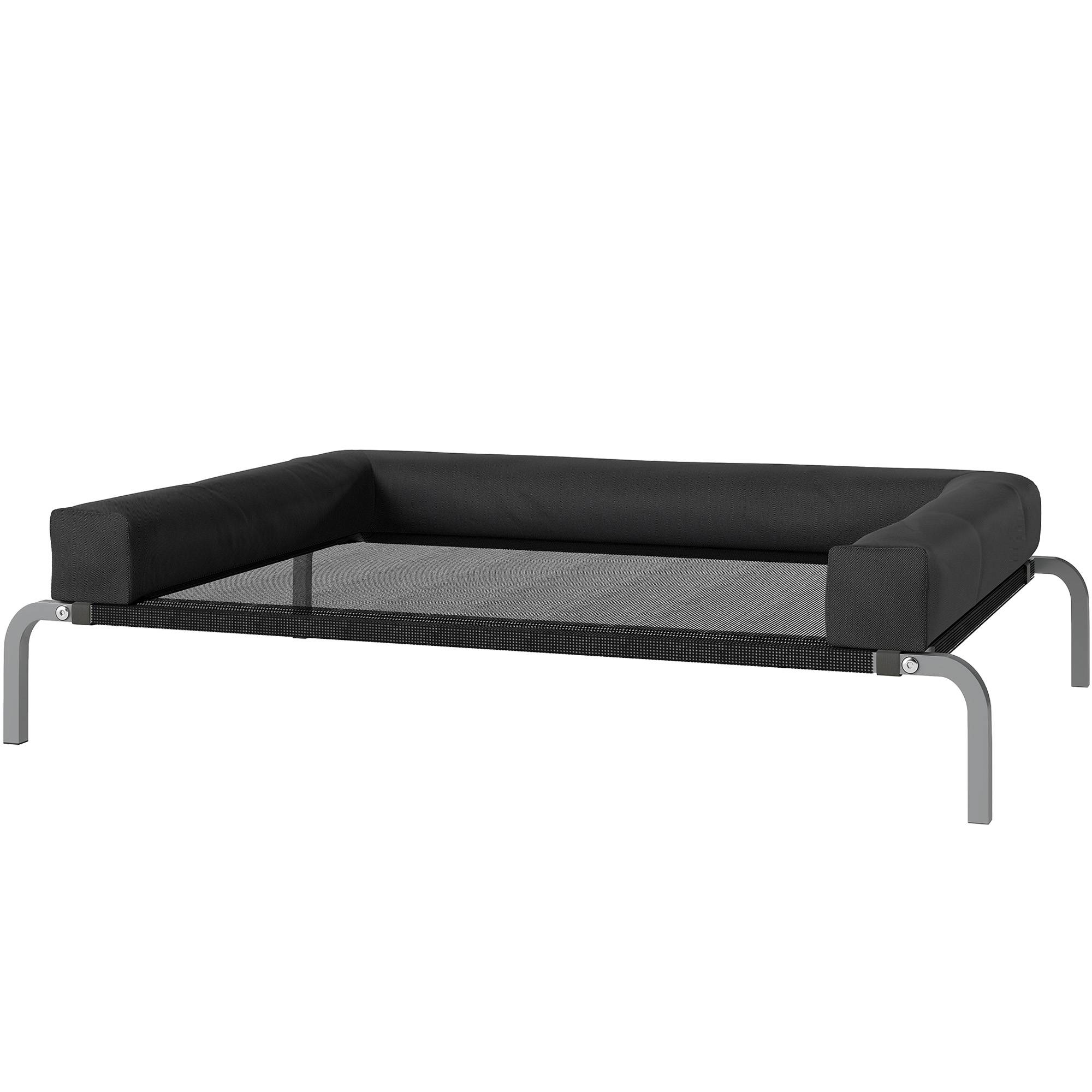ComfortXL - Lit surélevé pour chien en acier et toile Oxford noir et argent 110 x 75 x 30 cm avec coussin en U et maille aérée - Image 2