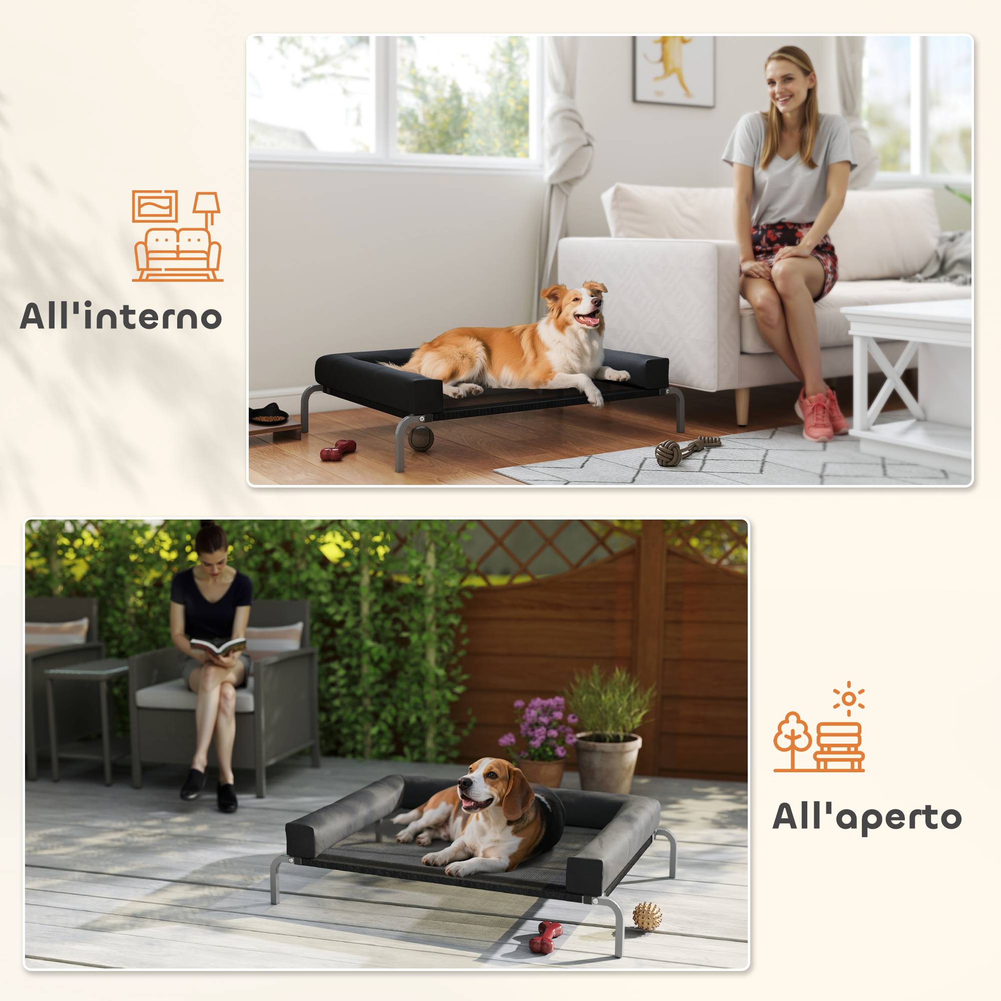 ComfortXL - Lit surélevé pour chien en acier et toile Oxford noir et argent 110 x 75 x 30 cm avec coussin en U et maille aérée - Image 7