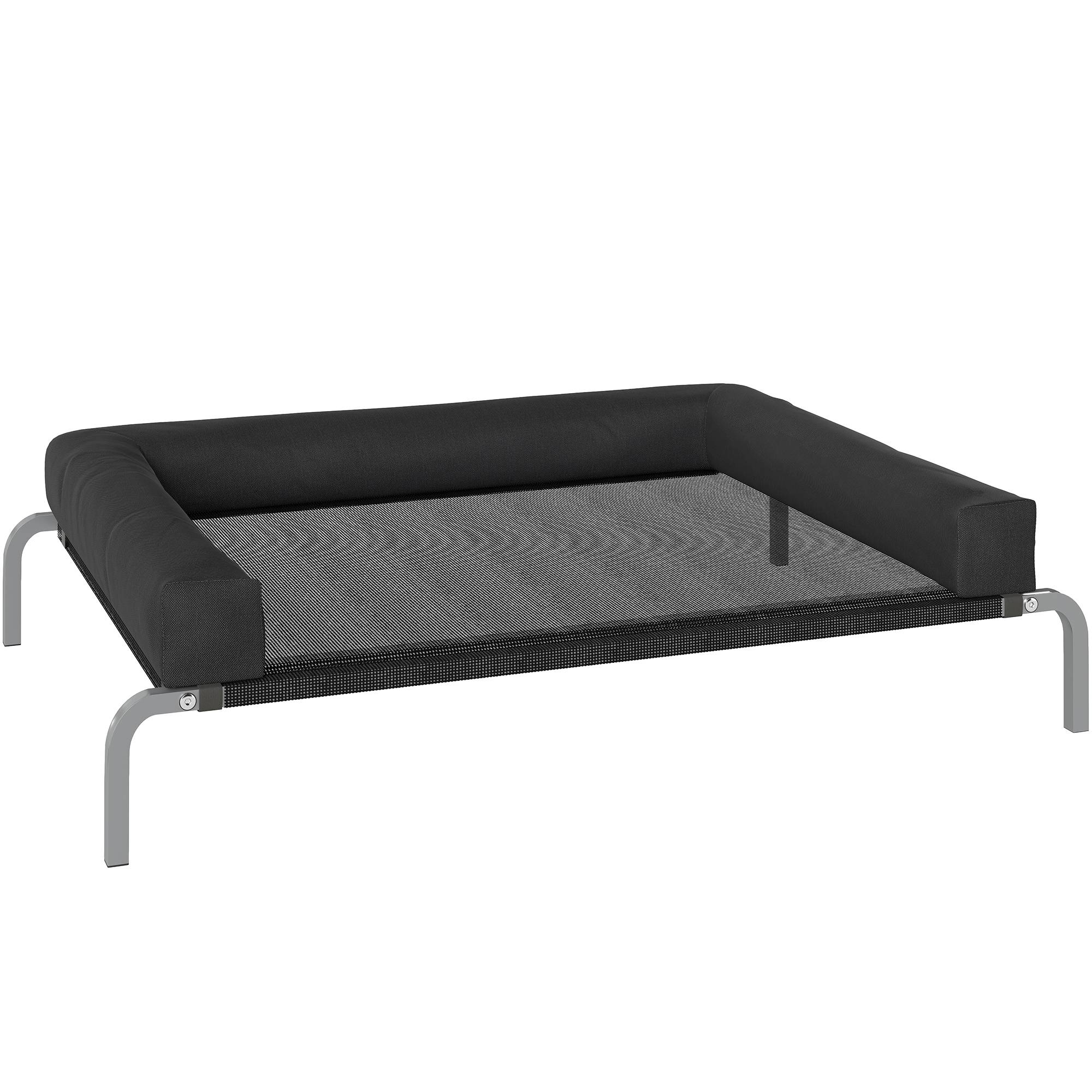 ComfortXL - Lit surélevé pour chien en acier et toile Oxford noir et argent 110 x 75 x 30 cm avec coussin en U et maille aérée - Image 10