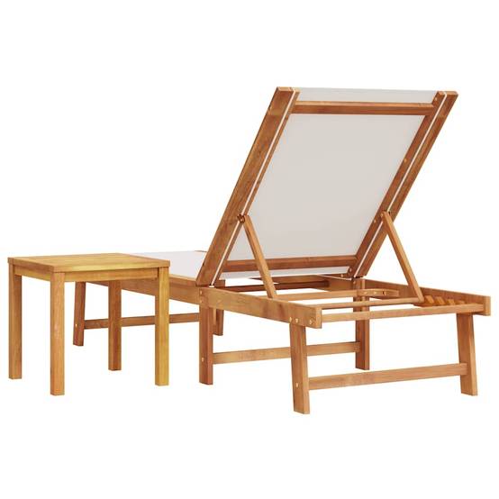 Chaise longue | Transat | Bain de soleil et table gris bois d'acacia solide et textilène - Image 5