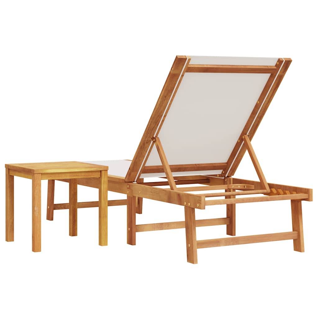 Chaise longue | Transat | Bain de soleil et table gris bois d'acacia solide et textilène - Image 5