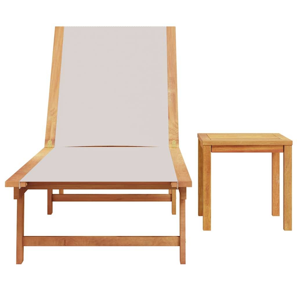 Chaise longue | Transat | Bain de soleil et table gris bois d'acacia solide et textilène - Image 3