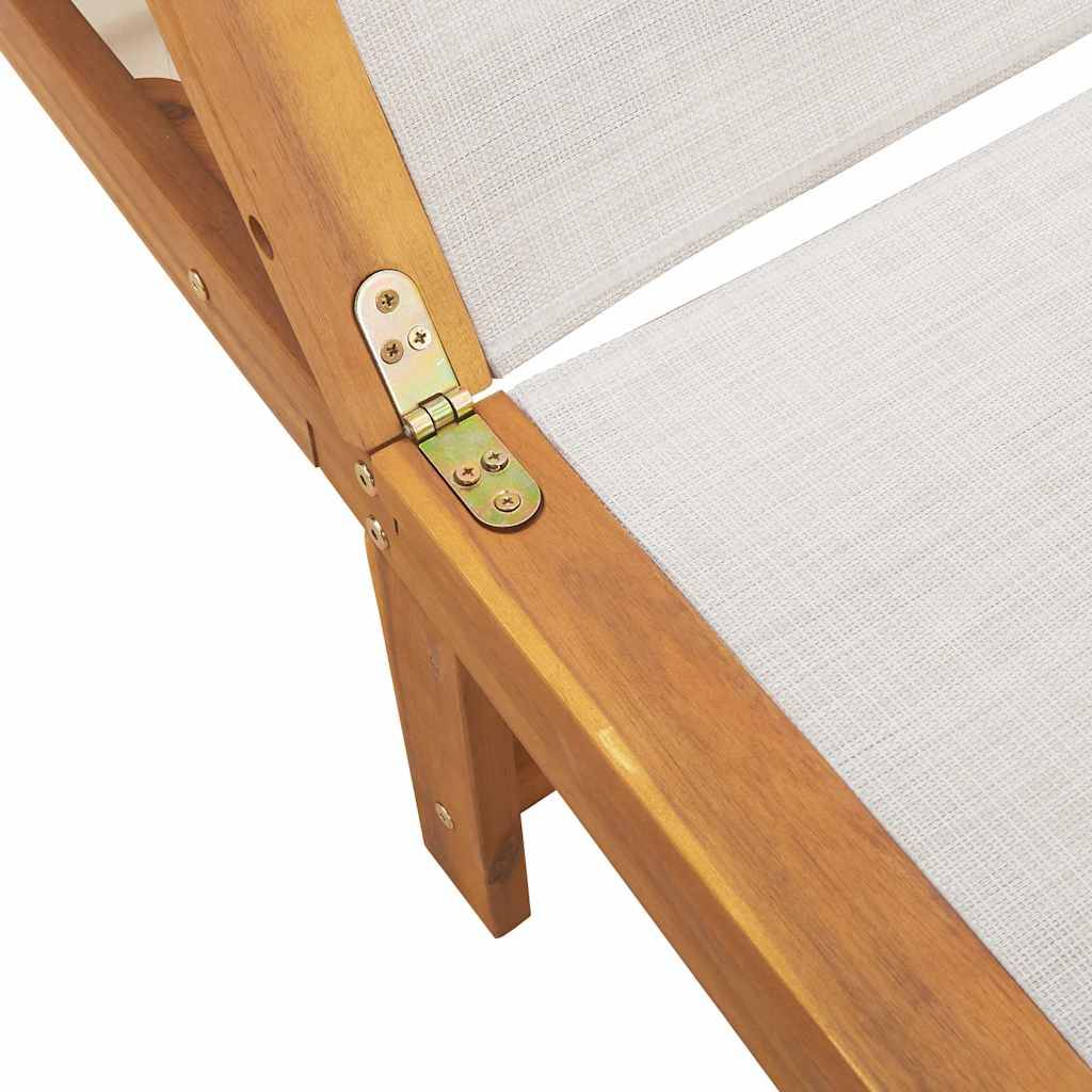 Chaise longue | Transat | Bain de soleil et table gris bois d'acacia solide et textilène - Image 7