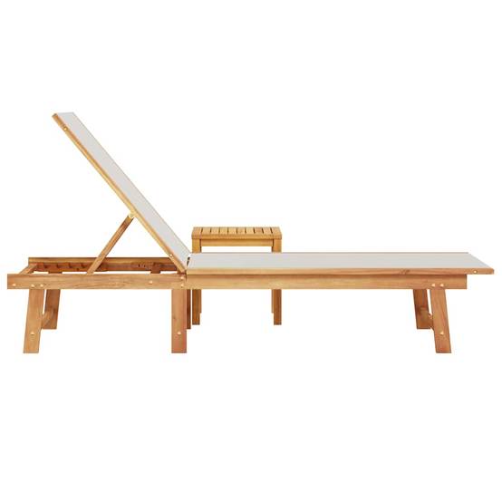 Chaise longue | Transat | Bain de soleil et table gris bois d'acacia solide et textilène - Image 4