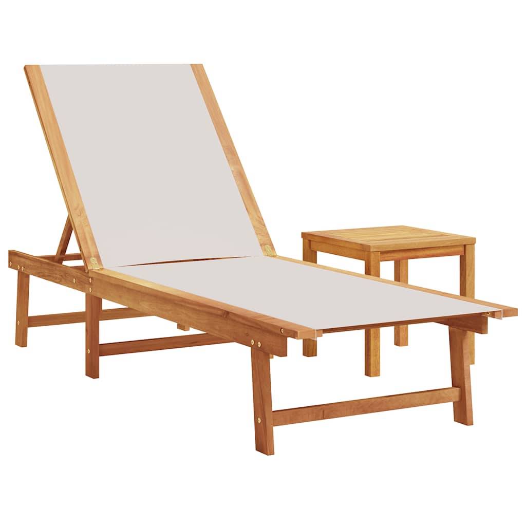 Chaise longue | Transat | Bain de soleil et table gris bois d'acacia solide et textilène - Image 1