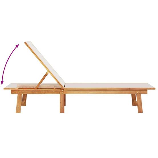 Chaise longue | Transat | Bain de soleil et table gris bois d'acacia solide et textilène - Image 6