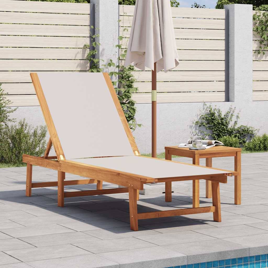 Chaise longue | Transat | Bain de soleil et table gris bois d'acacia solide et textilène - Image 2