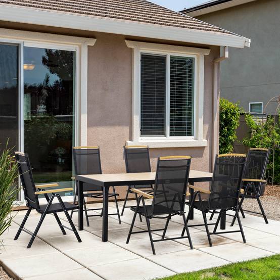 Outsunny - Salon de jardin 6 personnes table 190cm avec 6 chaises pliables inclinables cadre aluminium noir - Outsunny - Image 2
