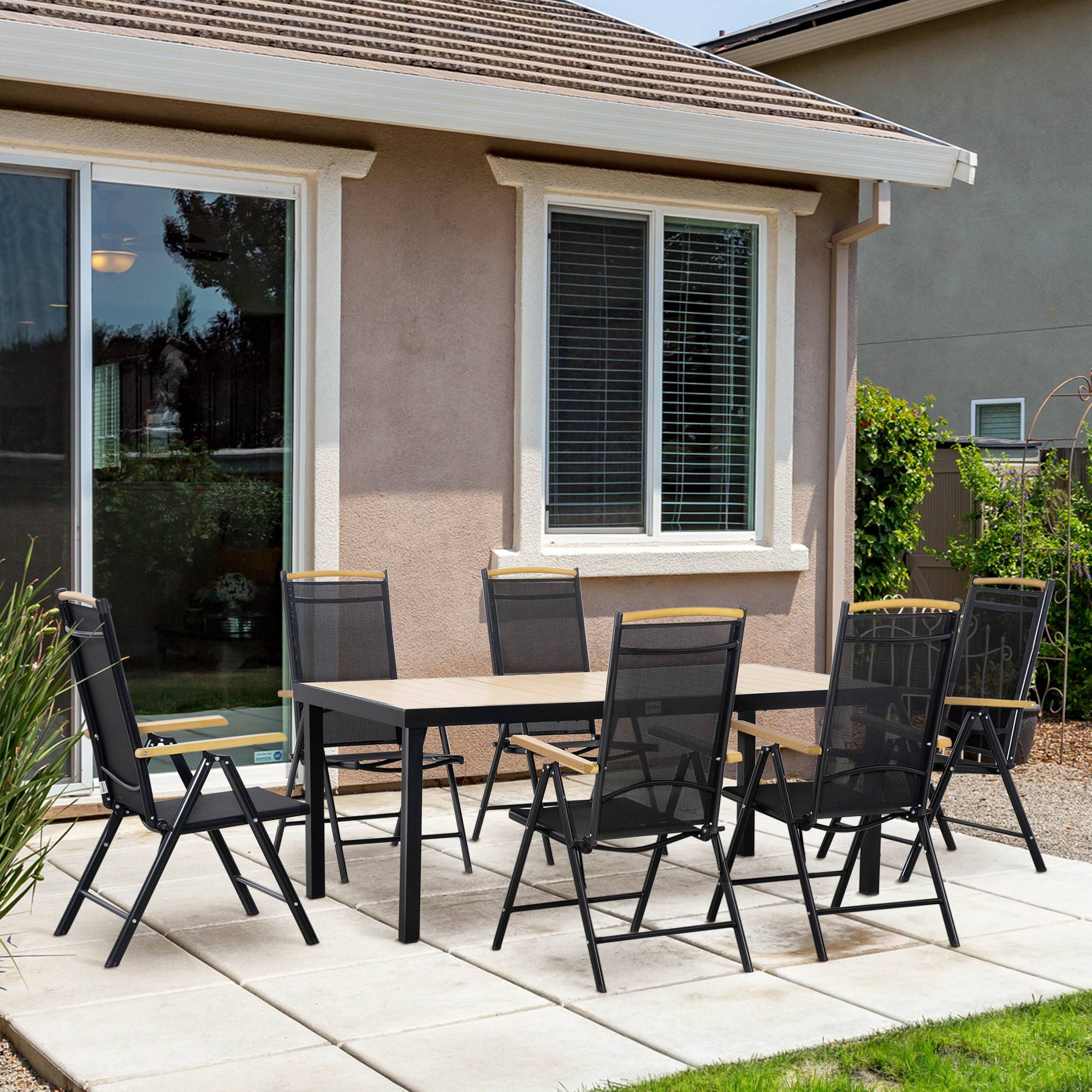 Outsunny - Salon de jardin 6 personnes table 190cm avec 6 chaises pliables inclinables cadre aluminium noir - Outsunny - Image 2