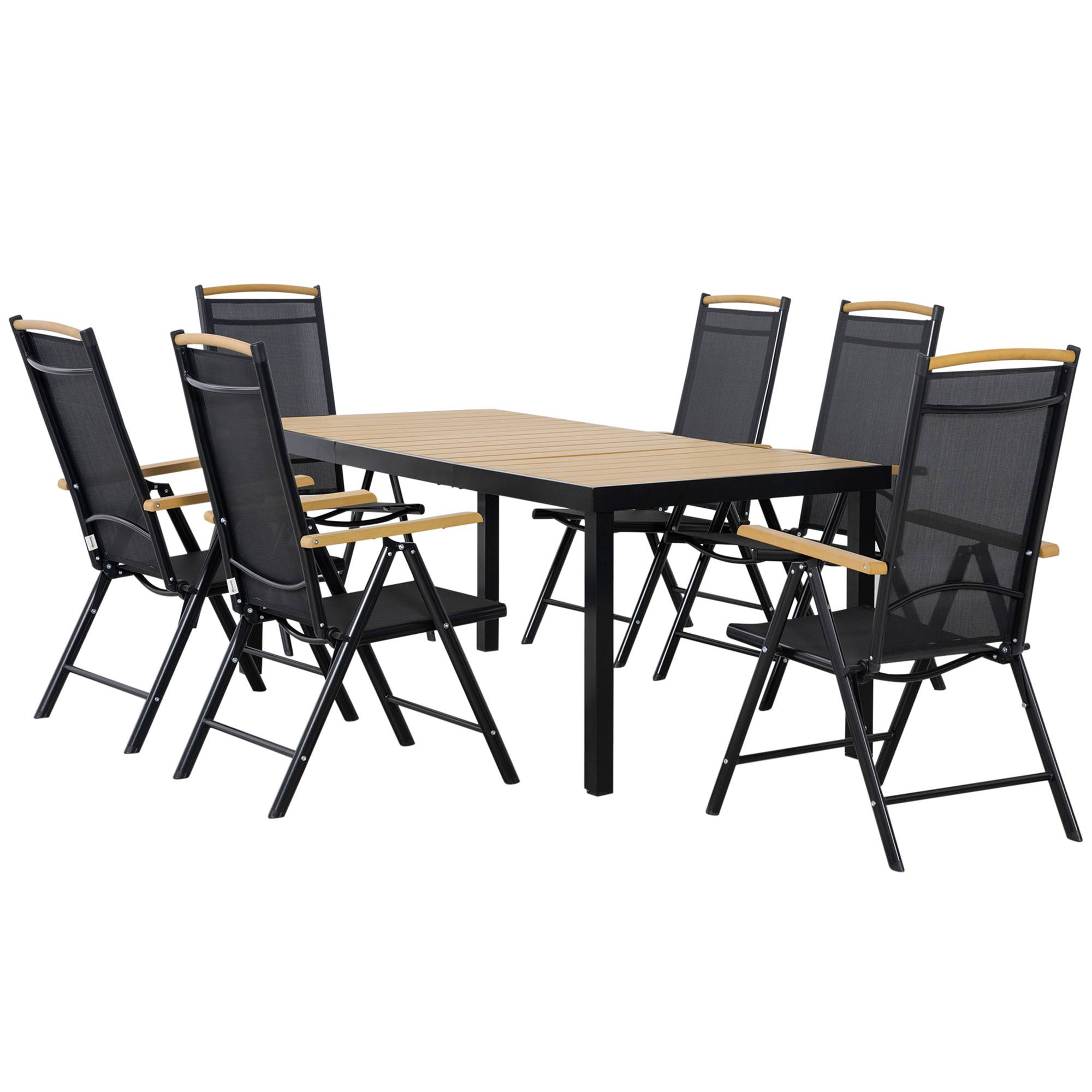 Outsunny - Salon de jardin 6 personnes table 190cm avec 6 chaises pliables inclinables cadre aluminium noir - Outsunny - Image 1