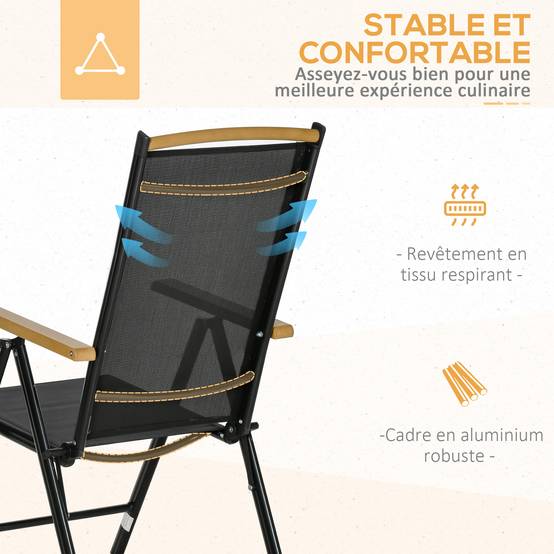 Outsunny - Salon de jardin 6 personnes table 190cm avec 6 chaises pliables inclinables cadre aluminium noir - Outsunny - Image 6