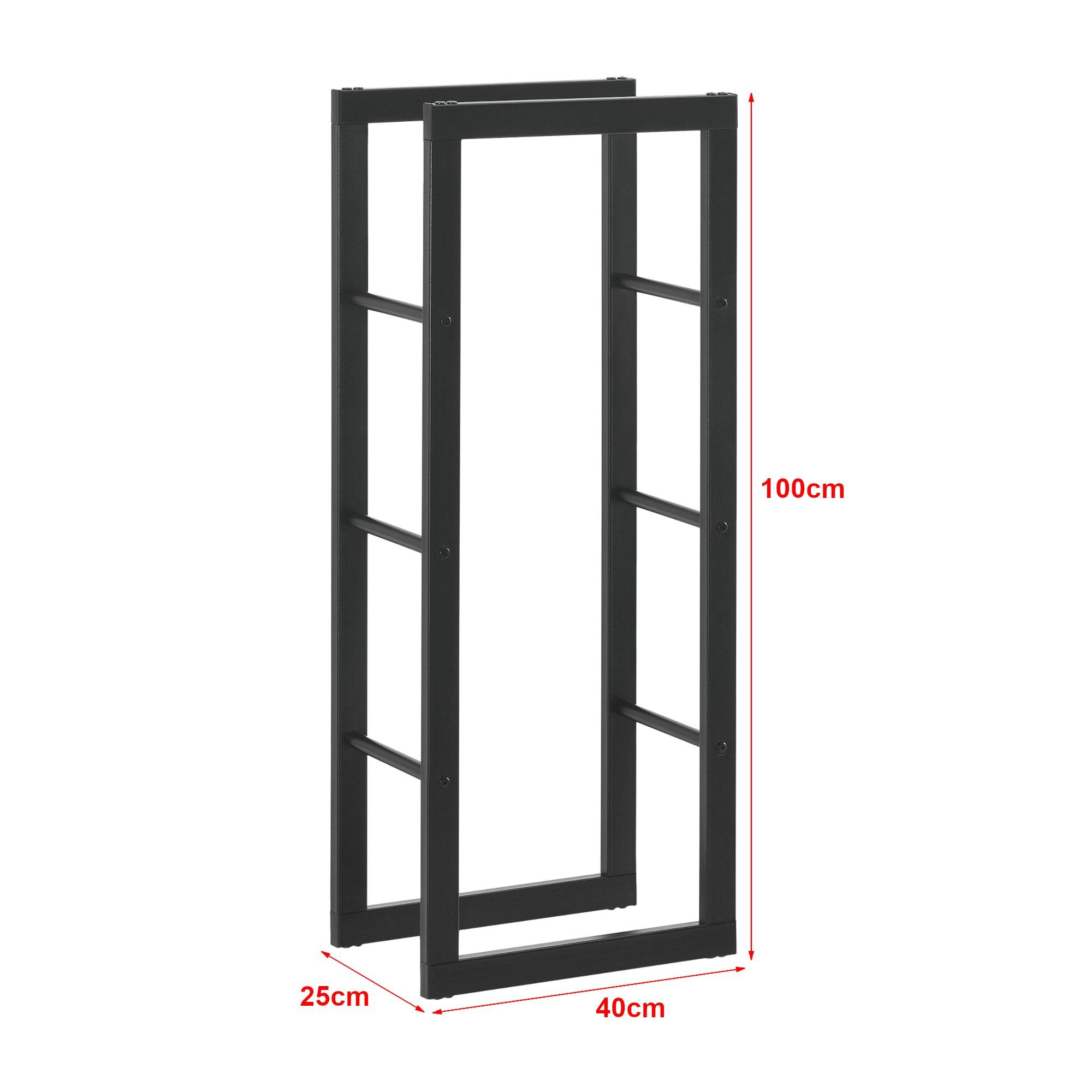 Helloshop26 - Range-bûches pour usage intérieur extérieur porte-bûches design support rangement bois de chauffage en acier 40 x 25 x 100 cm noir - Image 2