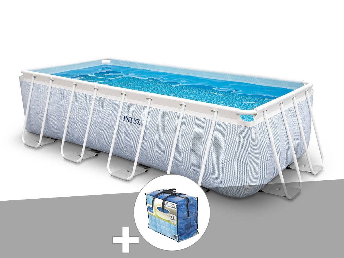 Kit piscine tubulaire Intex Chevron rectangulaire 4,00 x 2,00 x 1,00 m + Bâche à bulles - Image 1