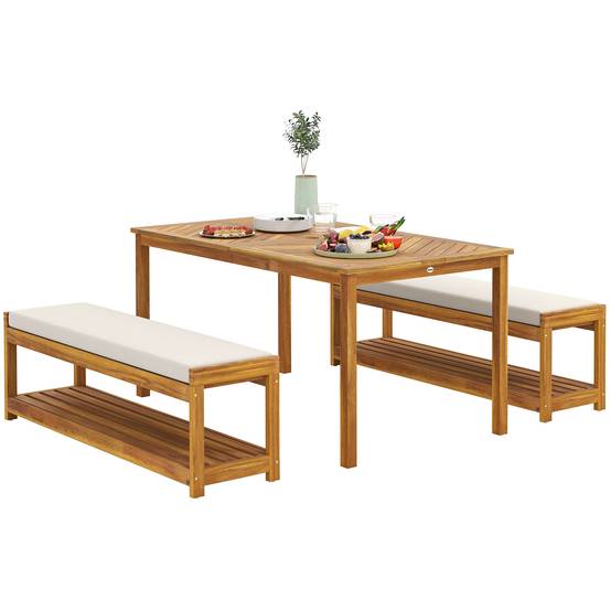 Salon de jardin bois d'acacia naturel 150 x 85 x 75 cm - PANGIVO - Image 1