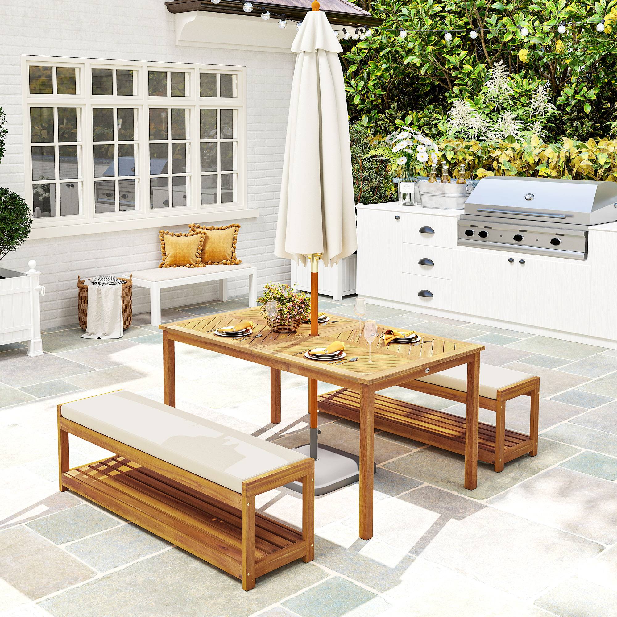 Salon de jardin bois d'acacia naturel 150 x 85 x 75 cm - PANGIVO - Image 3